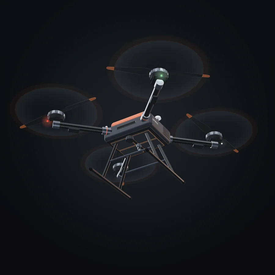 Illustrative model of an Air Mule heavy-lift cargo drone, seen from below